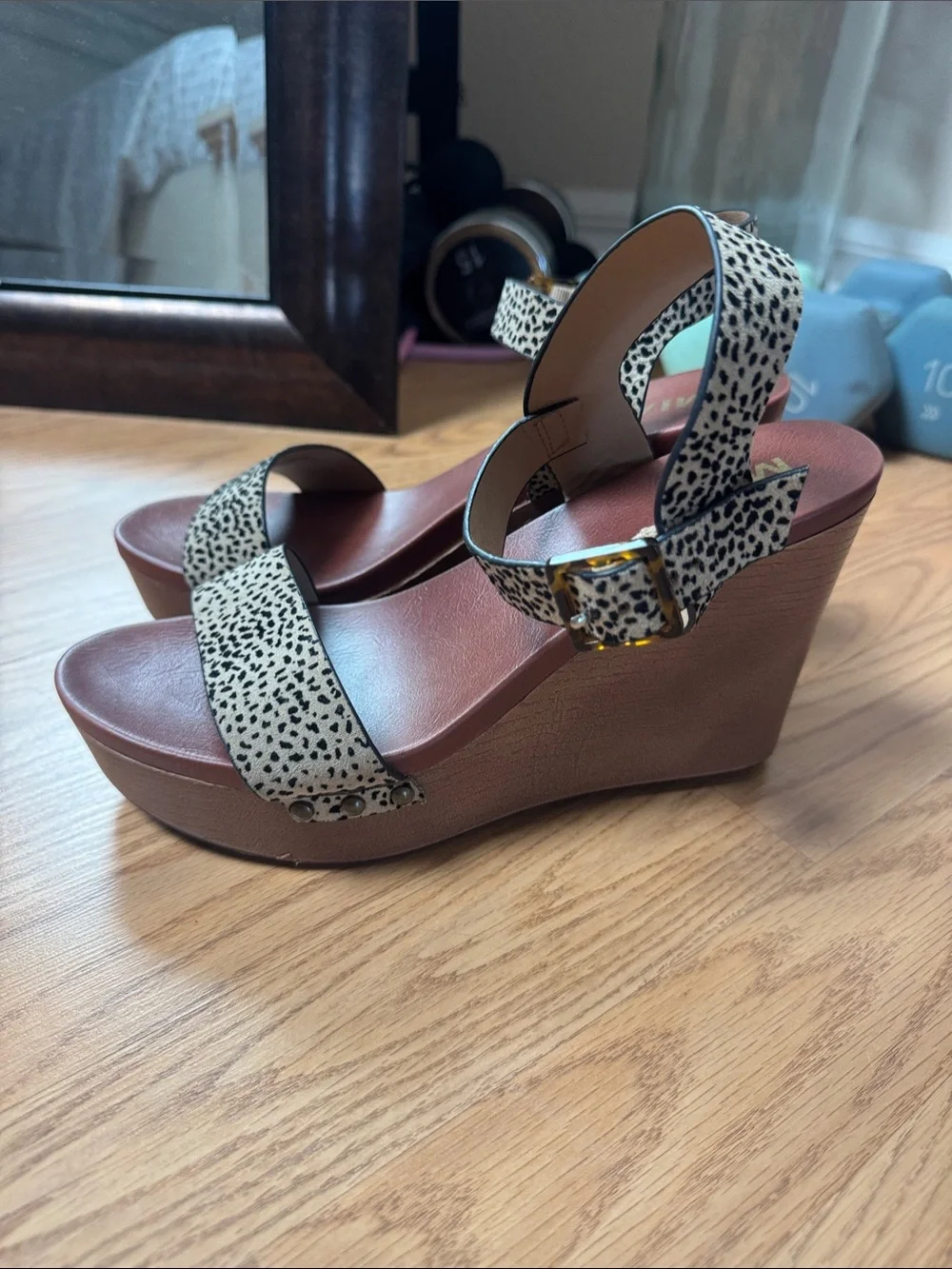 MIA Beige and Black Animal-Print Platform Sandals